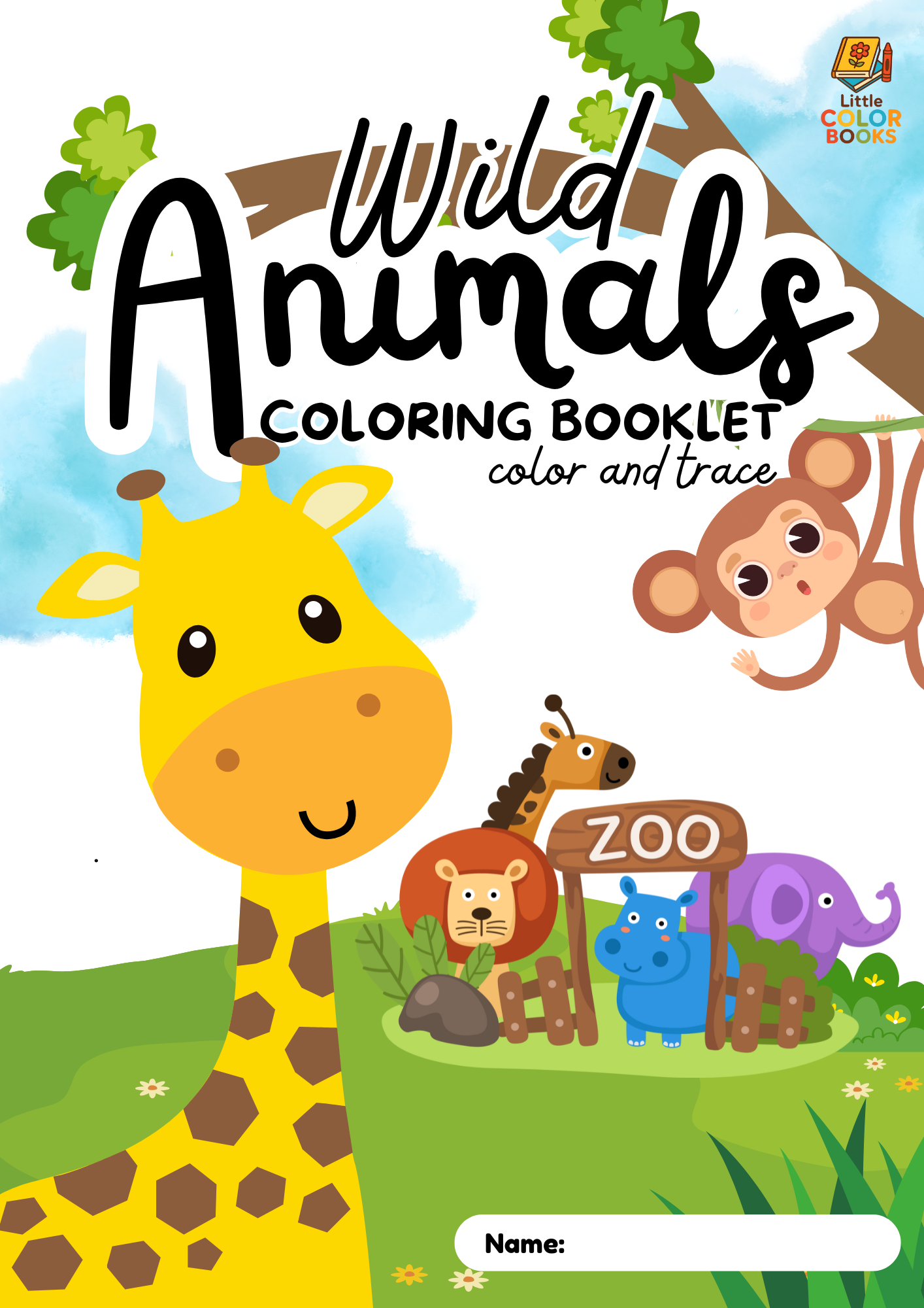 Wild Animals Coloring Booklet – Black Outline Style: Bold Designs for Creative Coloring